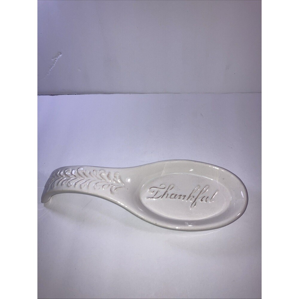 Divinity Ceramic spoon rest. Thankful 9.25" Long White
